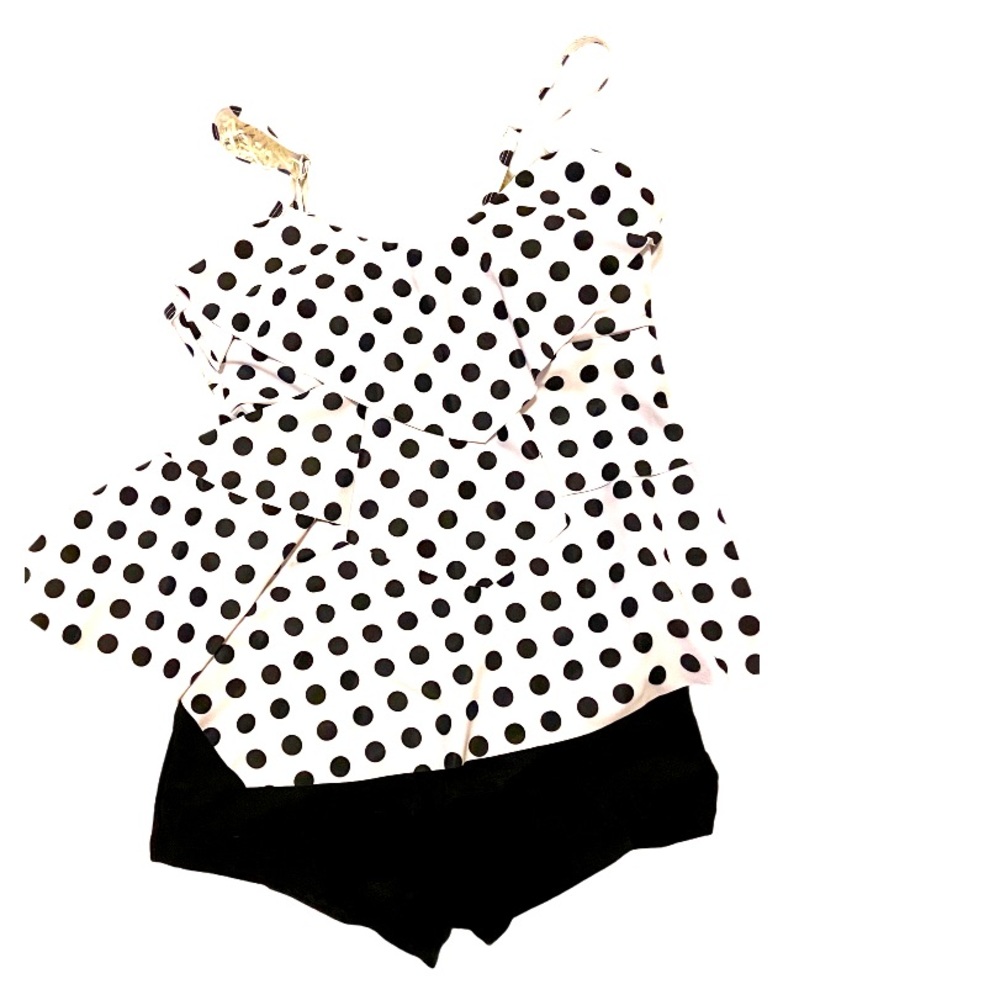 NWT Black and white polka dot tankini